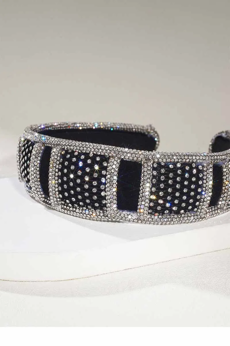 2025 Rhinestone Headbands Silver Crystal Hair bands Wide Sponge Padded Hair Hoops Women Hair band Gift HRBL0011
