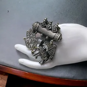 Aakaar Silver Lookalike Oxidised Fusion Ring