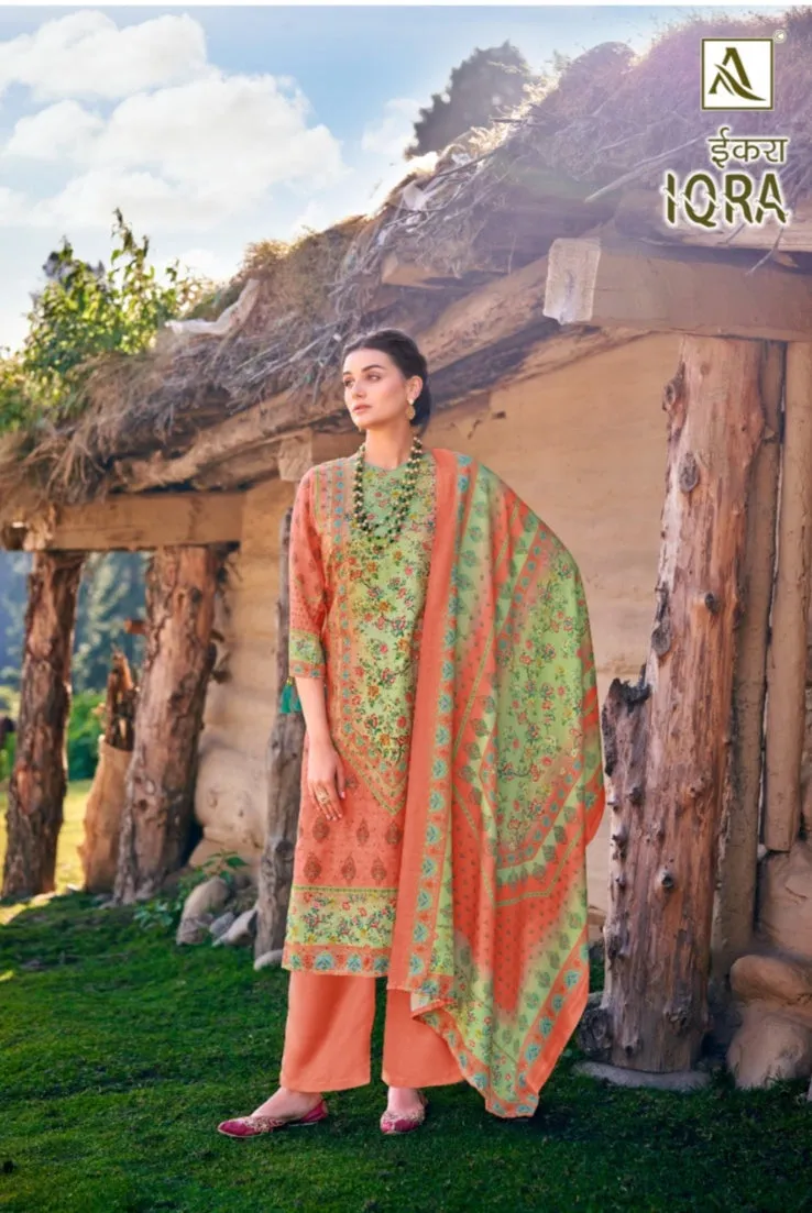 Alok Suits Iqra Digital Print Pashmina With Schiffli Embroidery Designer Winter Wear Salwar Suits (749x06)