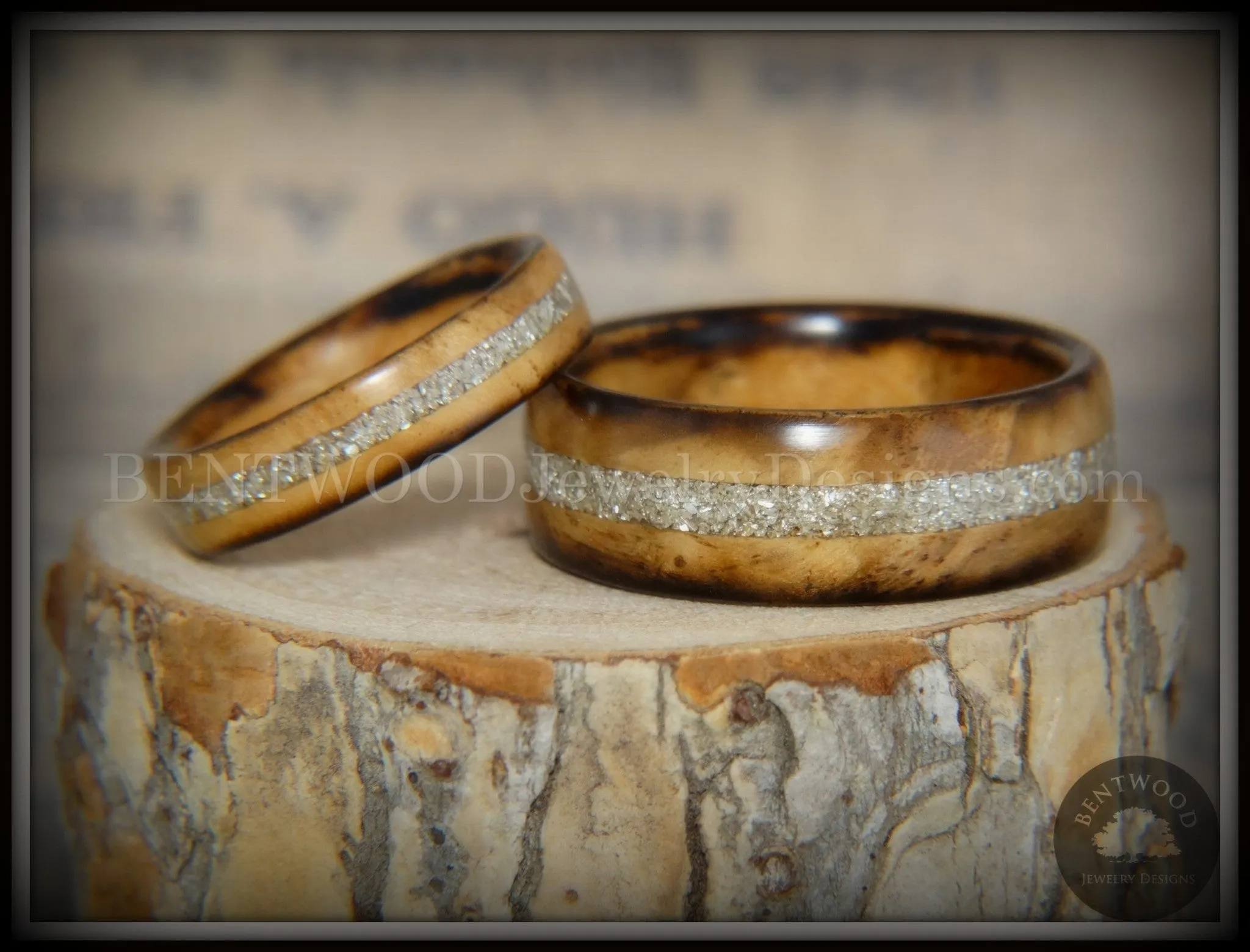 Bentwood Rings Set - "Smokies" Bethlehem Olivewood Wood Ring Set with Pure Glass Inlays