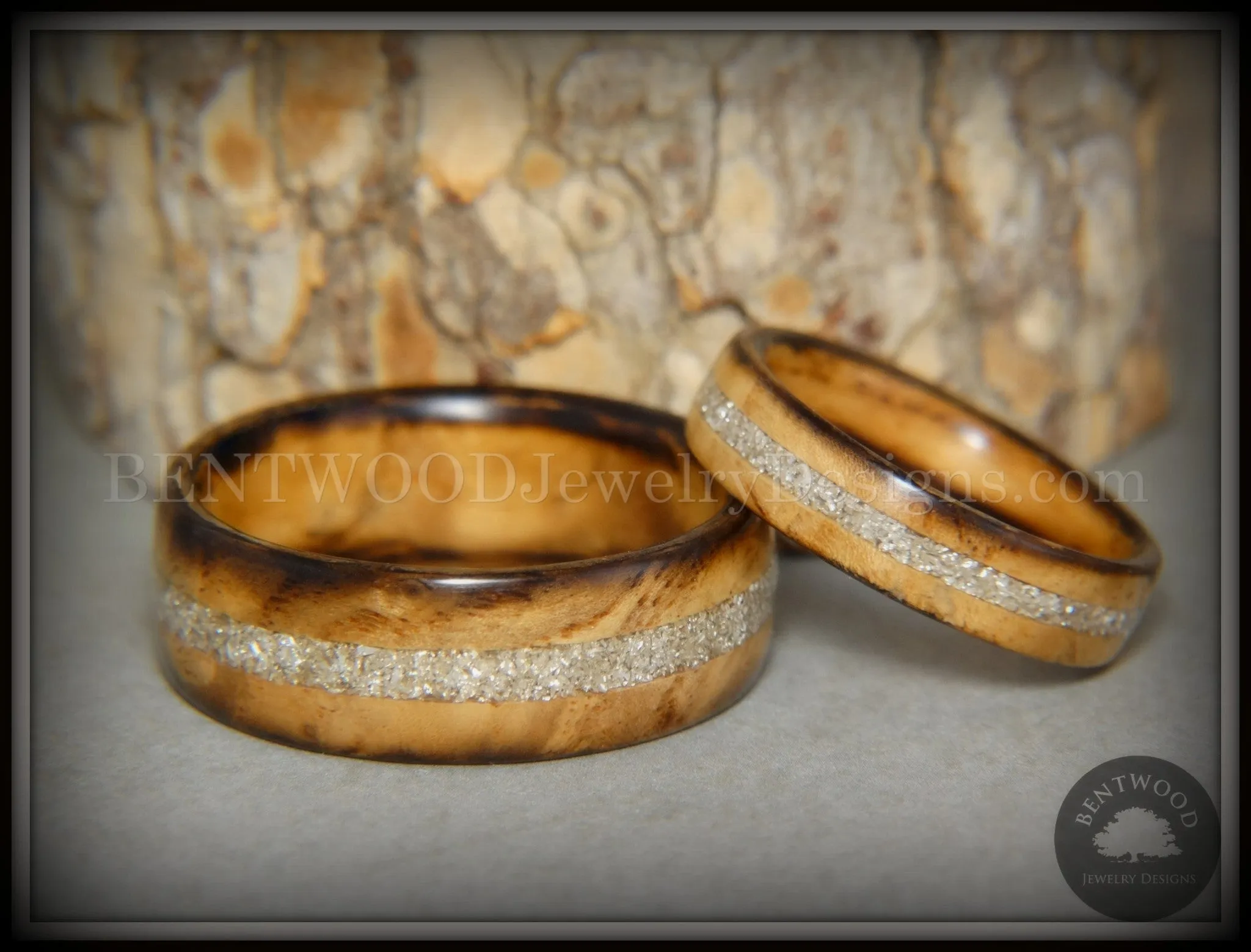 Bentwood Rings Set - "Smokies" Bethlehem Olivewood Wood Ring Set with Pure Glass Inlays