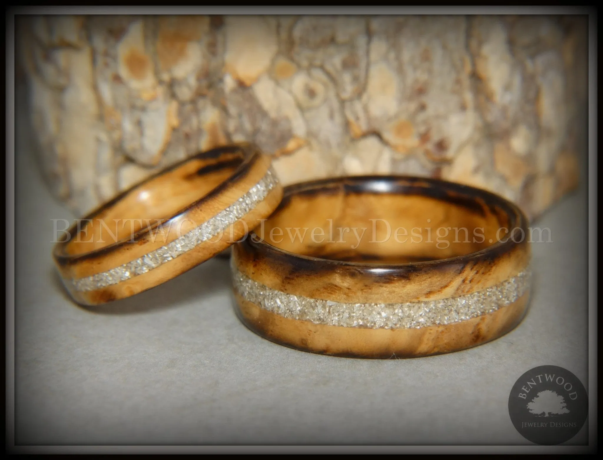 Bentwood Rings Set - "Smokies" Bethlehem Olivewood Wood Ring Set with Pure Glass Inlays