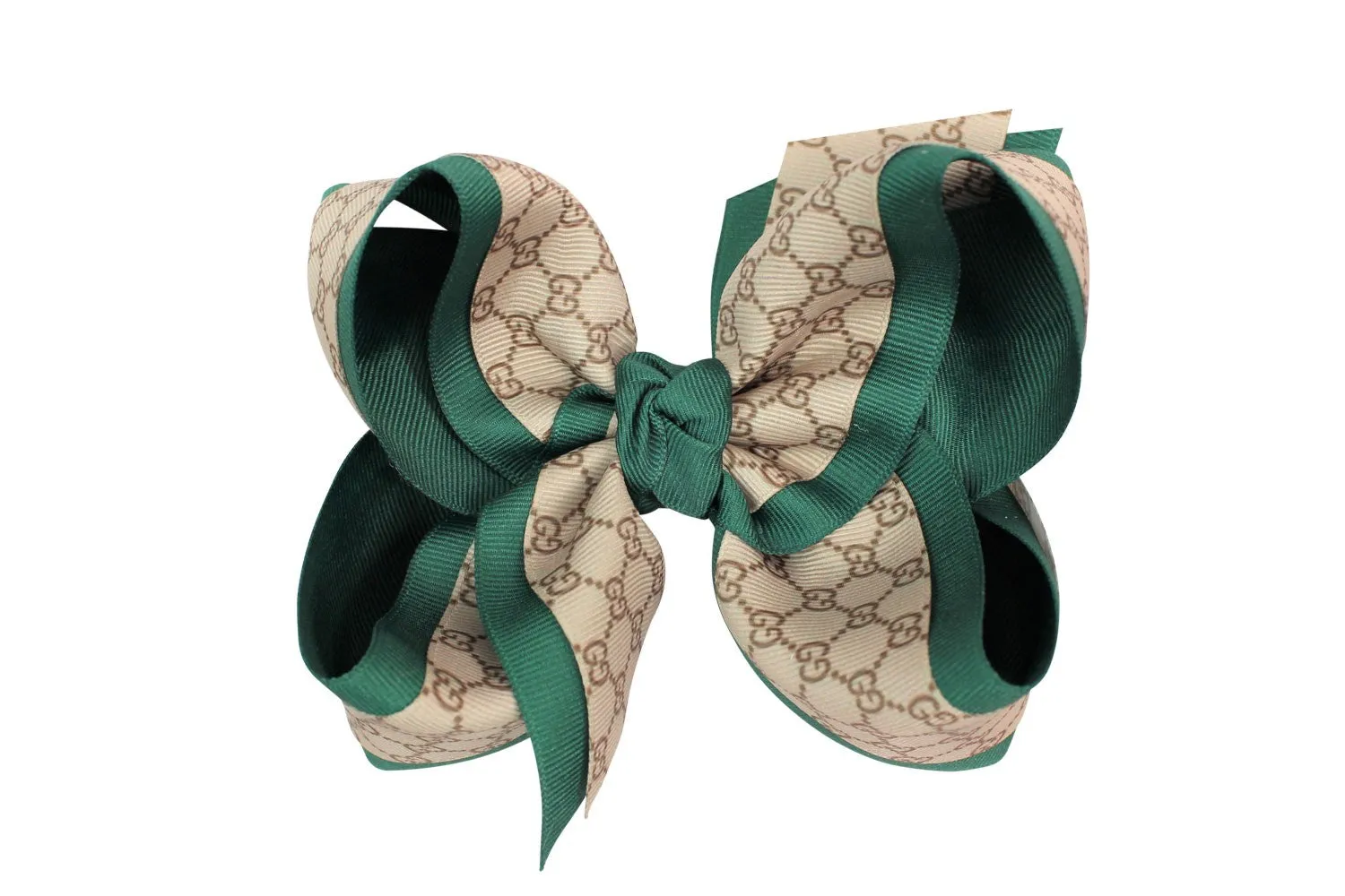 Beyond Creations Girls Layered Double Knot Bow on Clip - GG Gucci Inspired - Green
