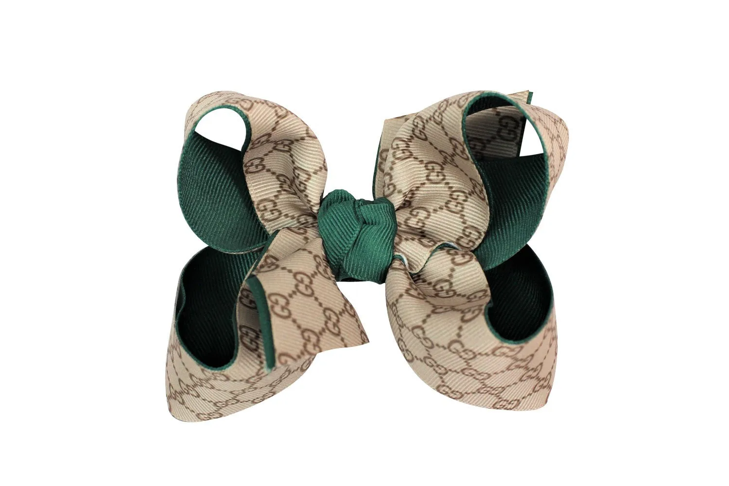 Beyond Creations Girls Layered Double Knot Bow on Clip - GG Gucci Inspired - Green