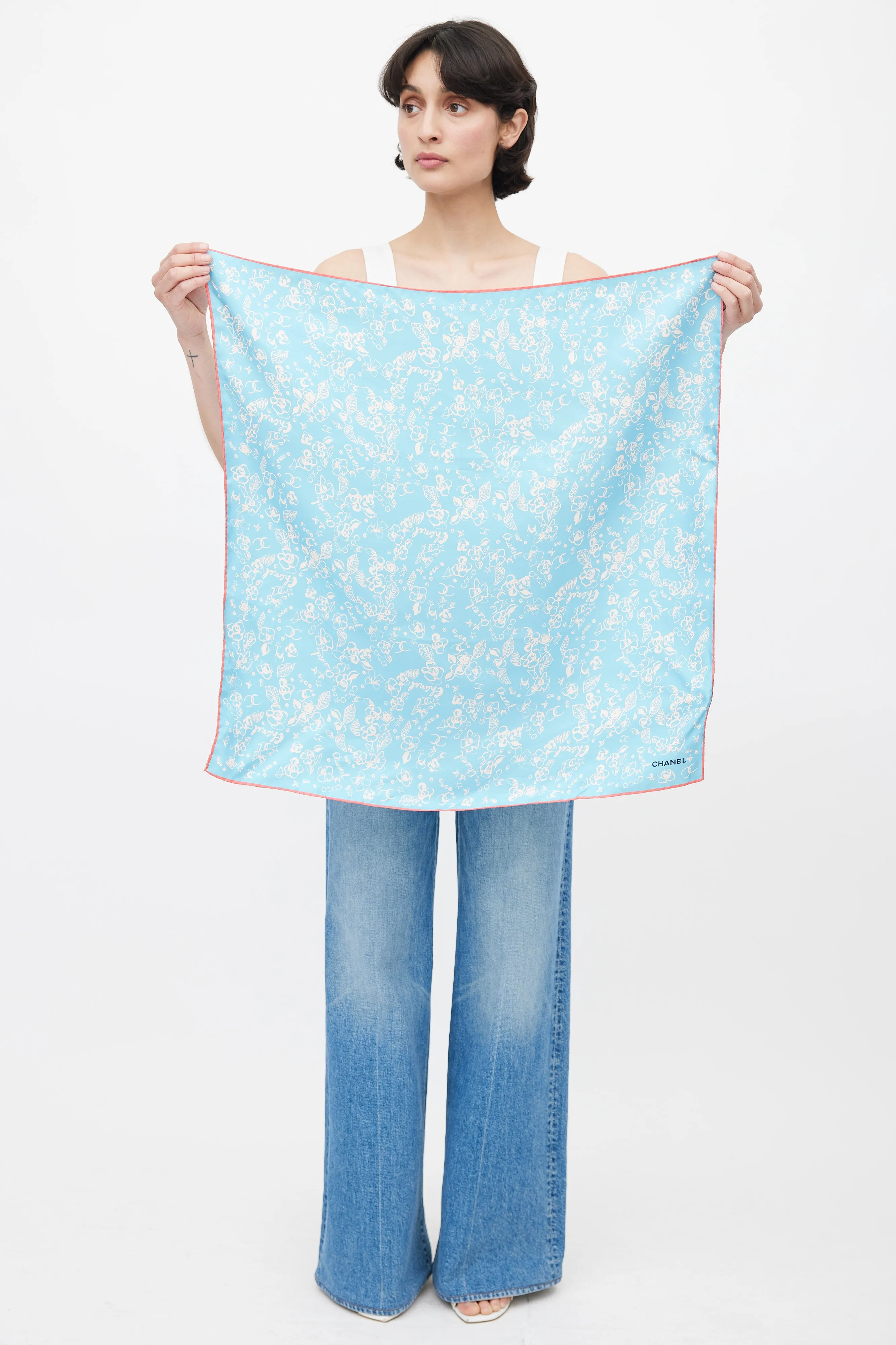 Blue & White Floral Silk Scarf