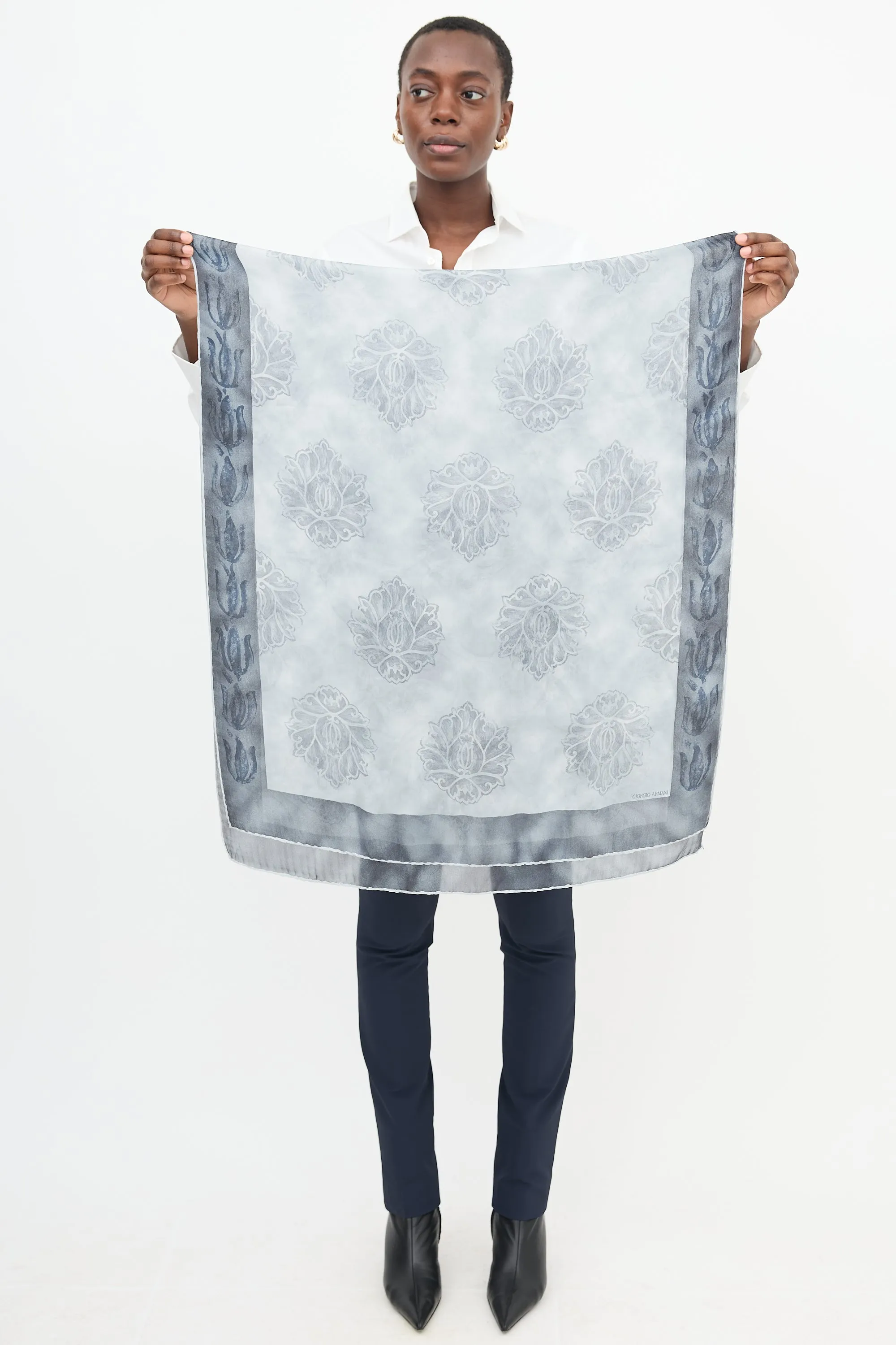 Blue Floral Print Scarf