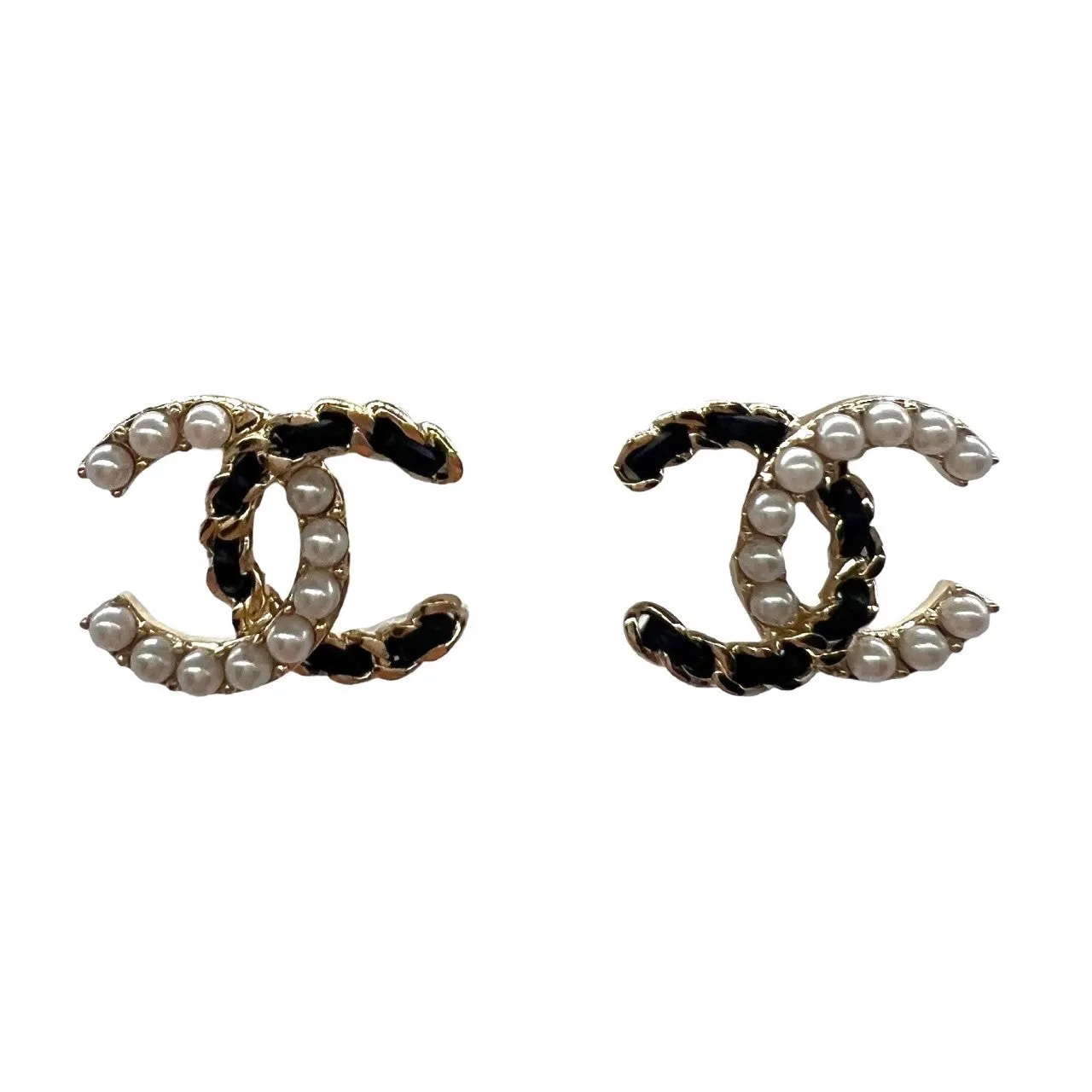 Chanel CC Interlocking Gold-tone & Pearl Earrings