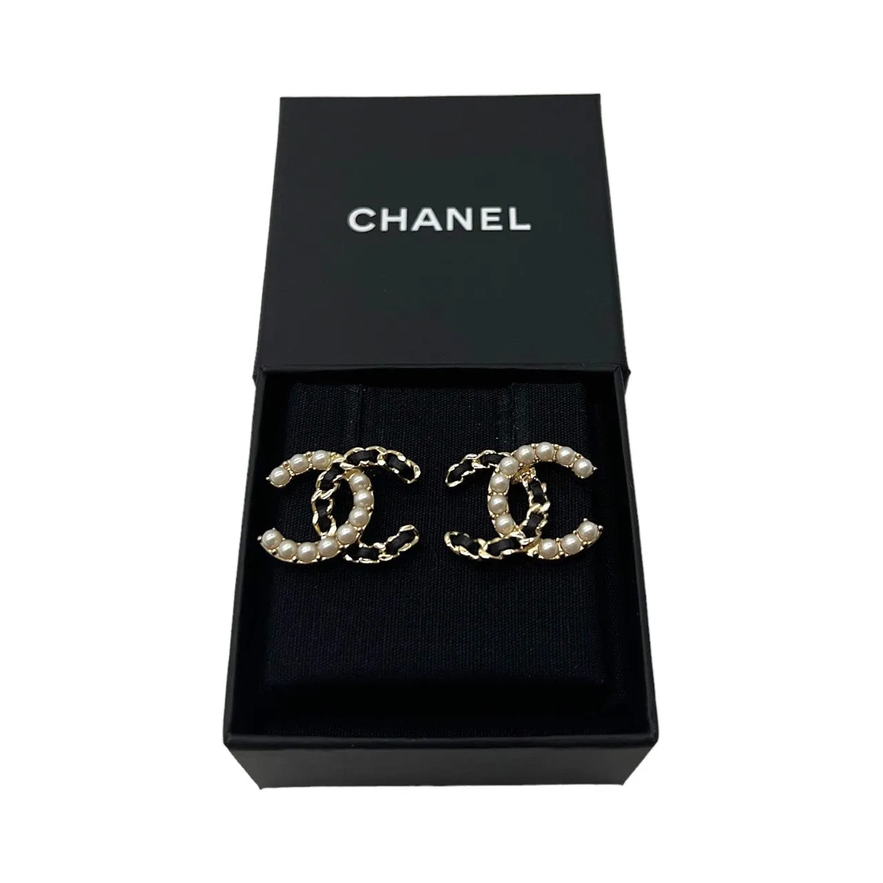Chanel CC Interlocking Gold-tone & Pearl Earrings
