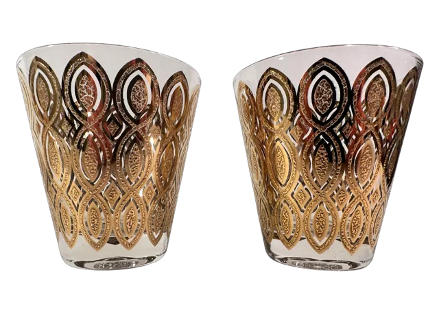 Culver Hollywood Regency Double Old Fashion Glasses (Set of 2)