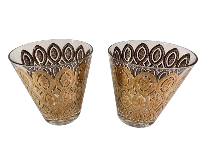 Culver Hollywood Regency Double Old Fashion Glasses (Set of 2)