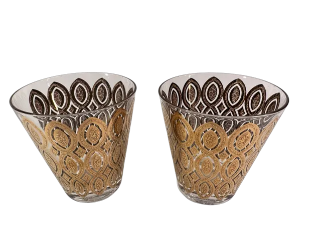 Culver Hollywood Regency Double Old Fashion Glasses (Set of 2)