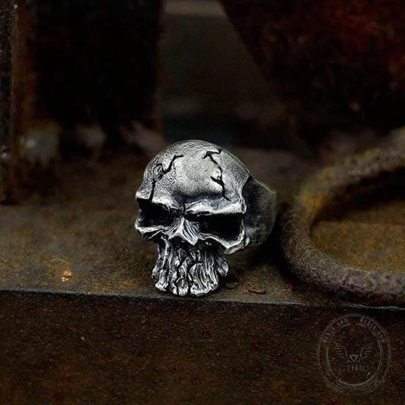 Dark Crack Sterling Silver Skull Ring
