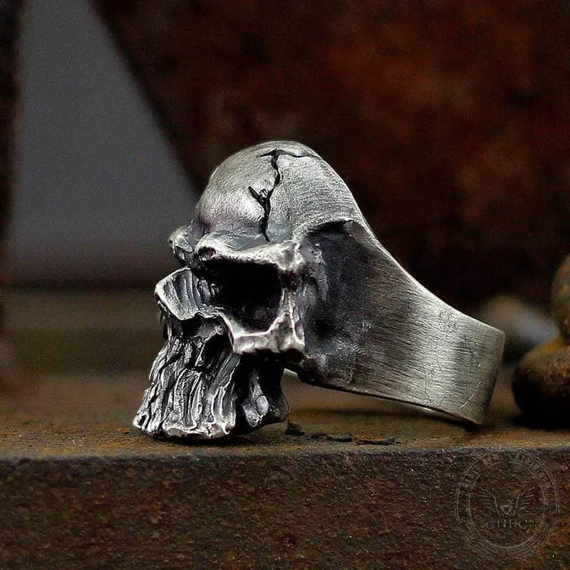 Dark Crack Sterling Silver Skull Ring