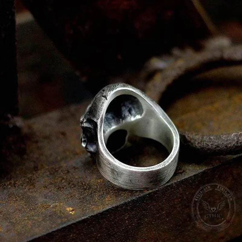 Dark Crack Sterling Silver Skull Ring