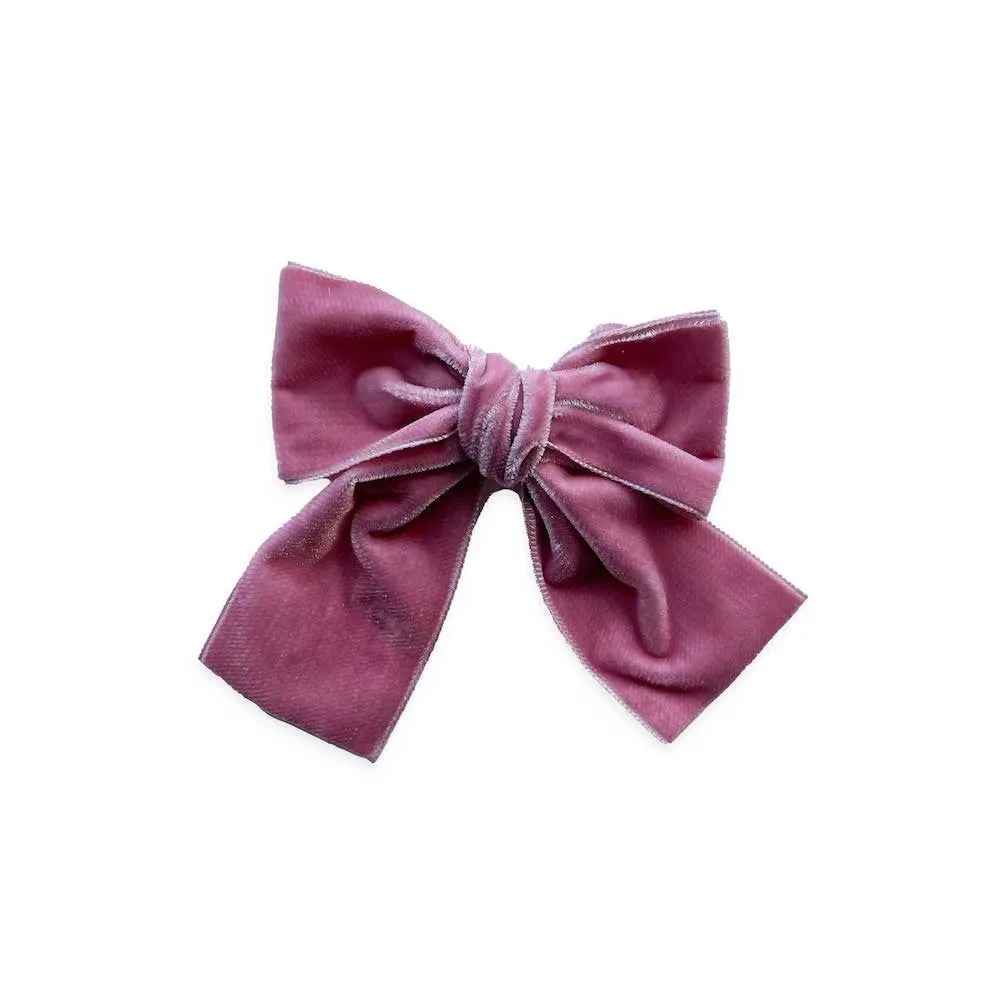 Eva's House Girls Big Sailor Bow on Clip - Velvet - Old Pink