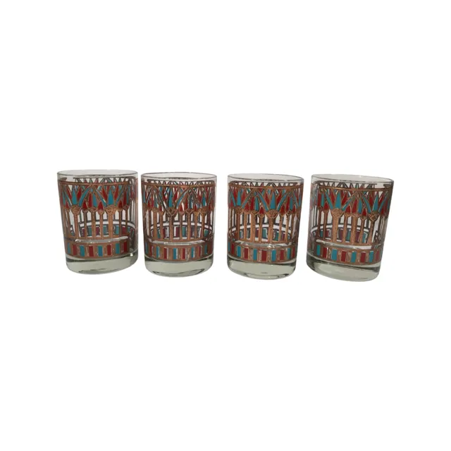 Georges Briard Signed Mid-Century Egyptian Palm Double Old Fashion Glasses (Set of 4)