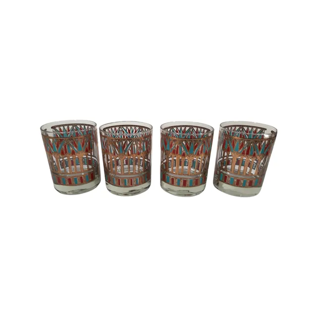 Georges Briard Signed Mid-Century Egyptian Palm Double Old Fashion Glasses (Set of 4)