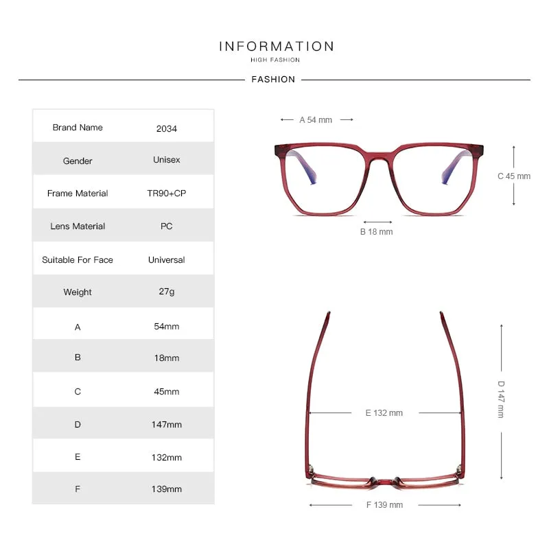 Gmei Unisex Full Rim TR 90 Titanium Square Frame Eyeglasses 2034