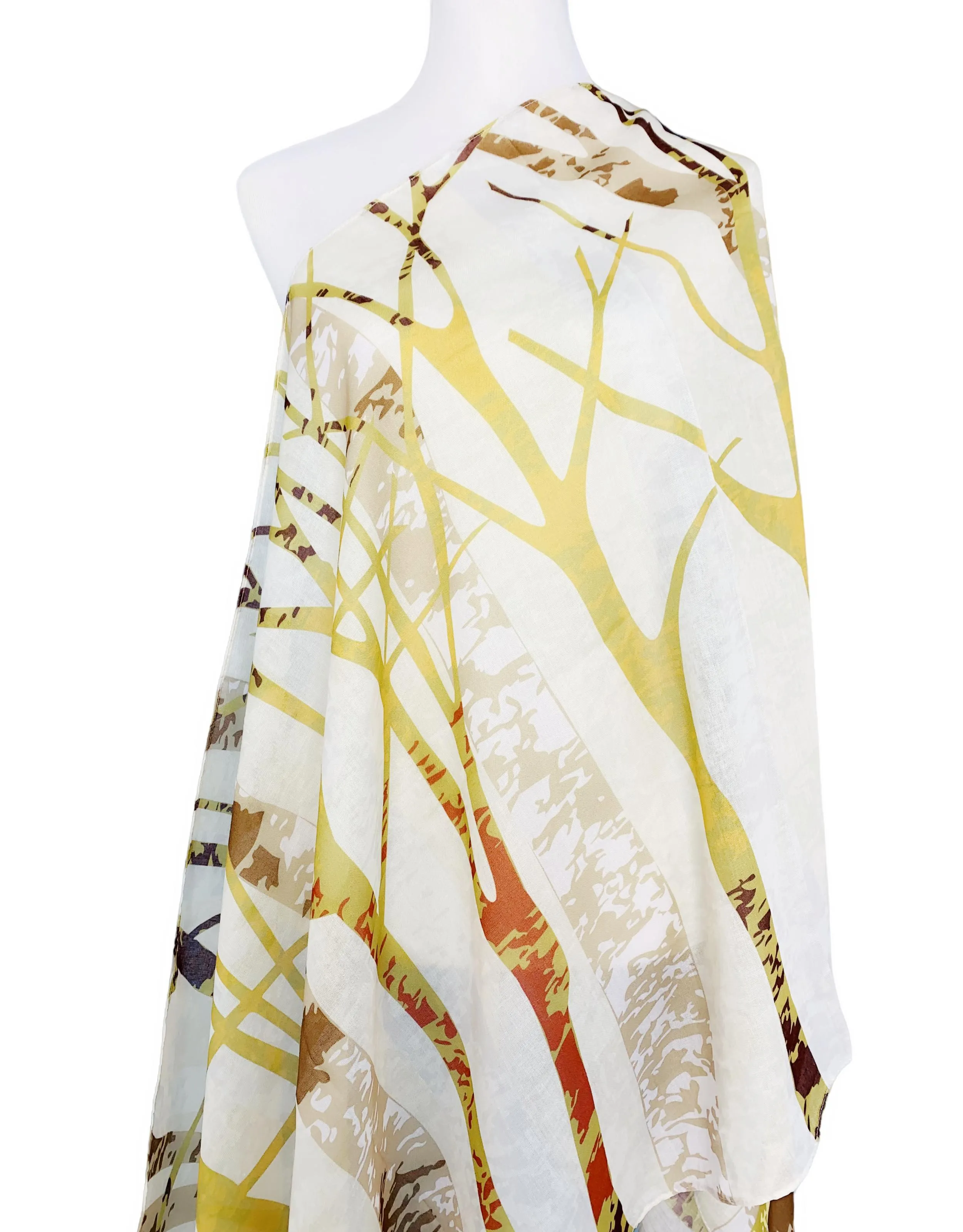 JC071130 Olive-Brown Art Tree Branch Scarf