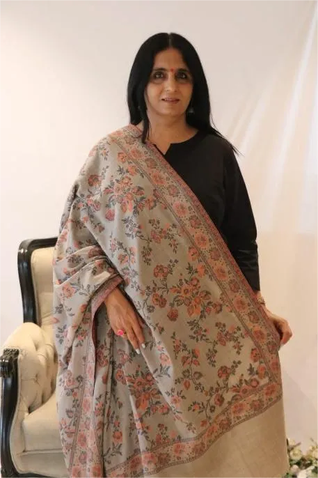 Merino Wool Shawl with Woven Design.