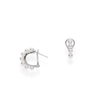 Mikimoto Akoya Cultured Pearl Cluster Earrings in 18K White Gold