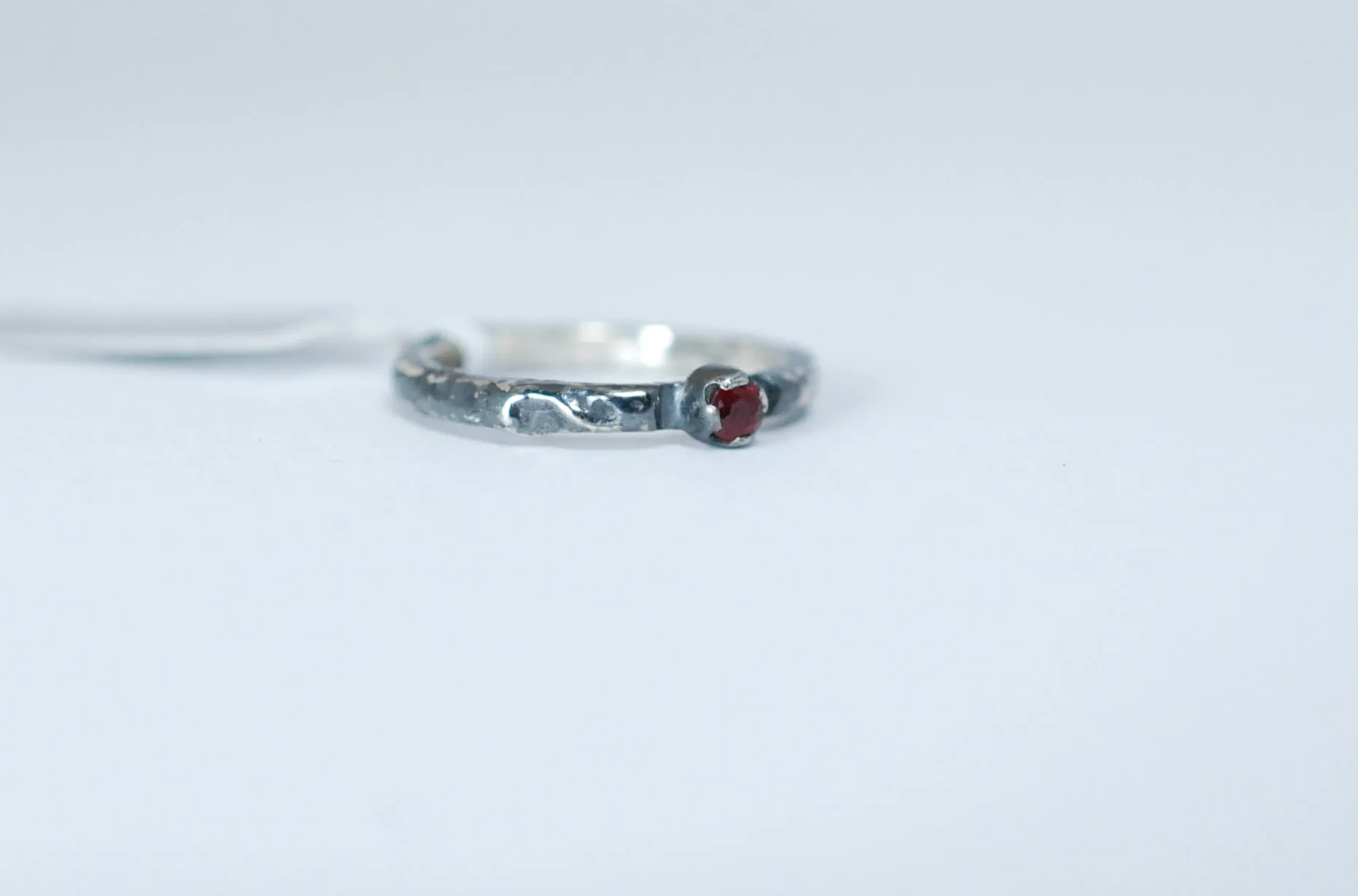 Oxidized silver Stacking ring with Ruby