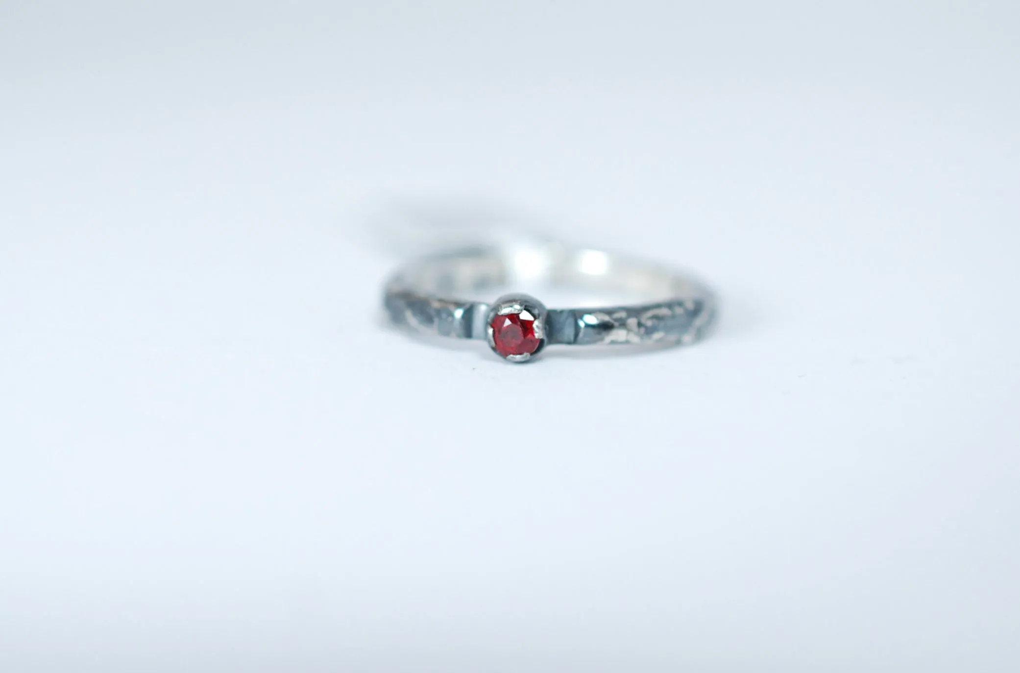Oxidized silver Stacking ring with Ruby