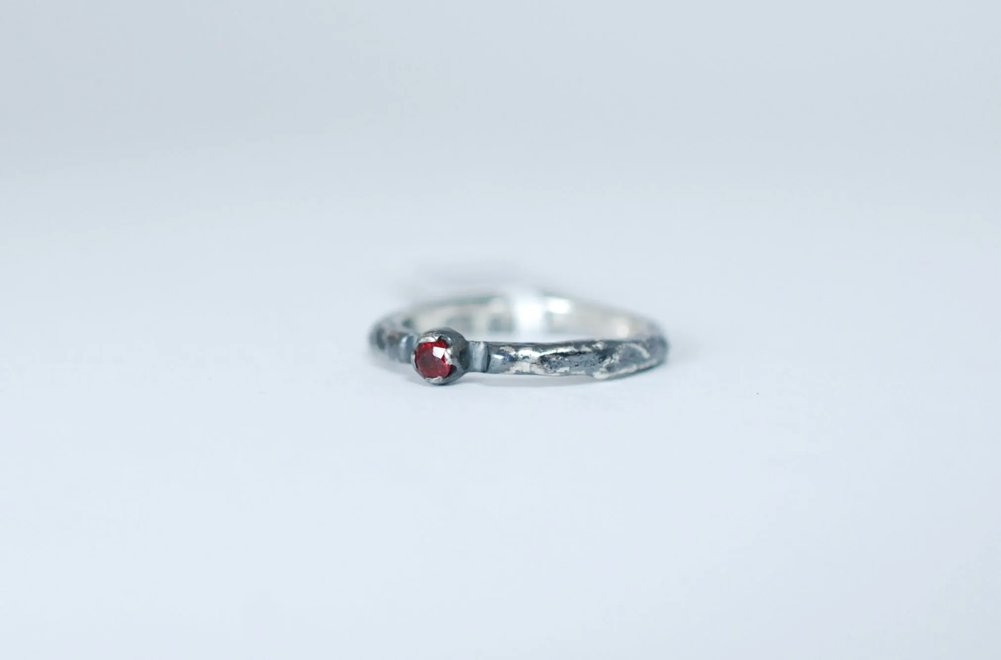 Oxidized silver Stacking ring with Ruby