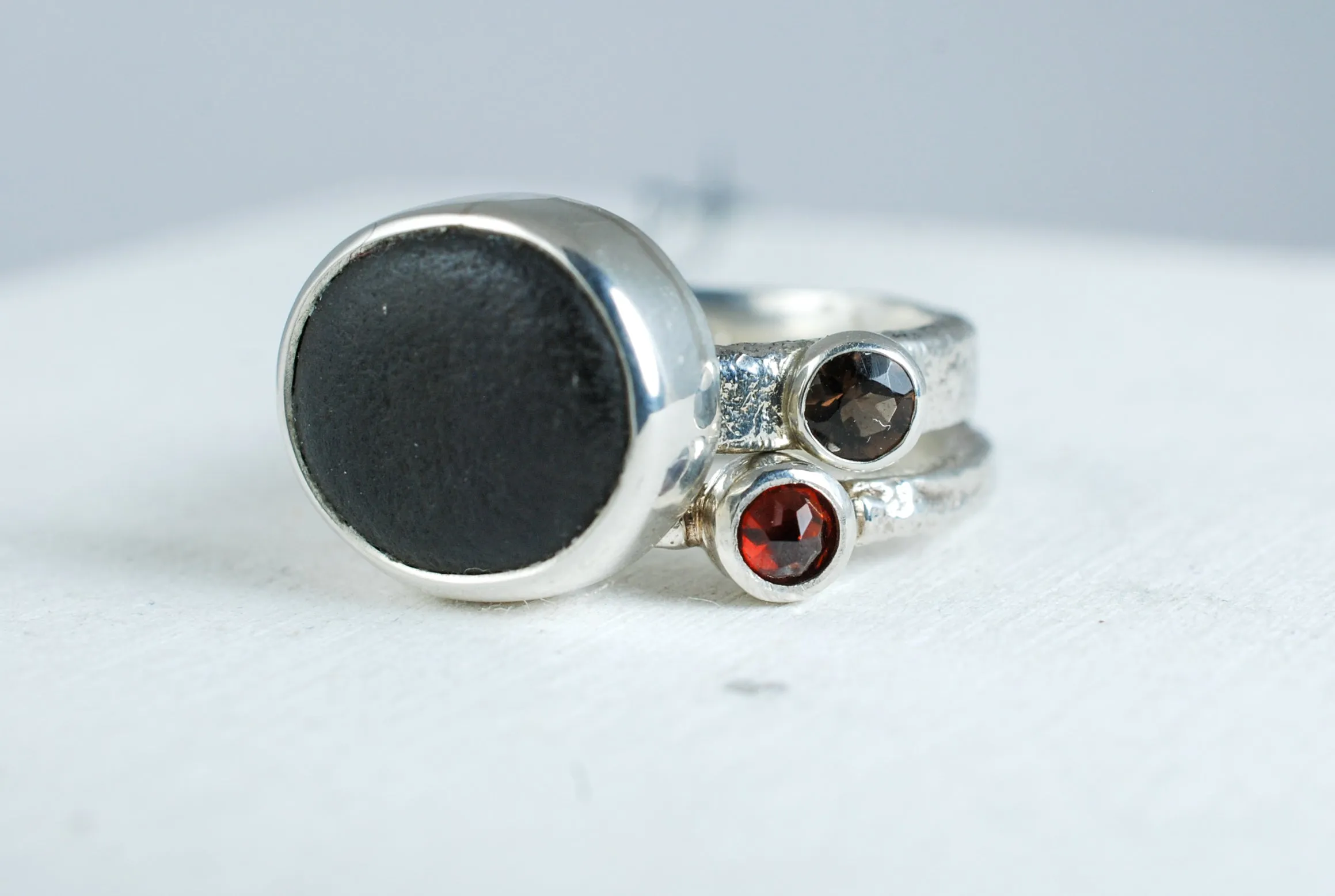Upside-down Red Garnet Silver ring