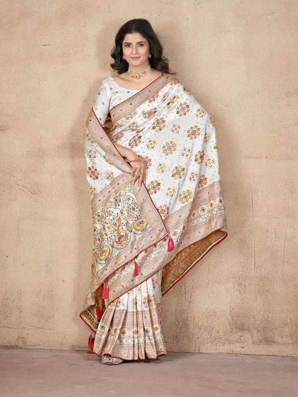 Women's Designer Pure Pashmina Handwork Khatali Pashmina Weaving Silk Saree