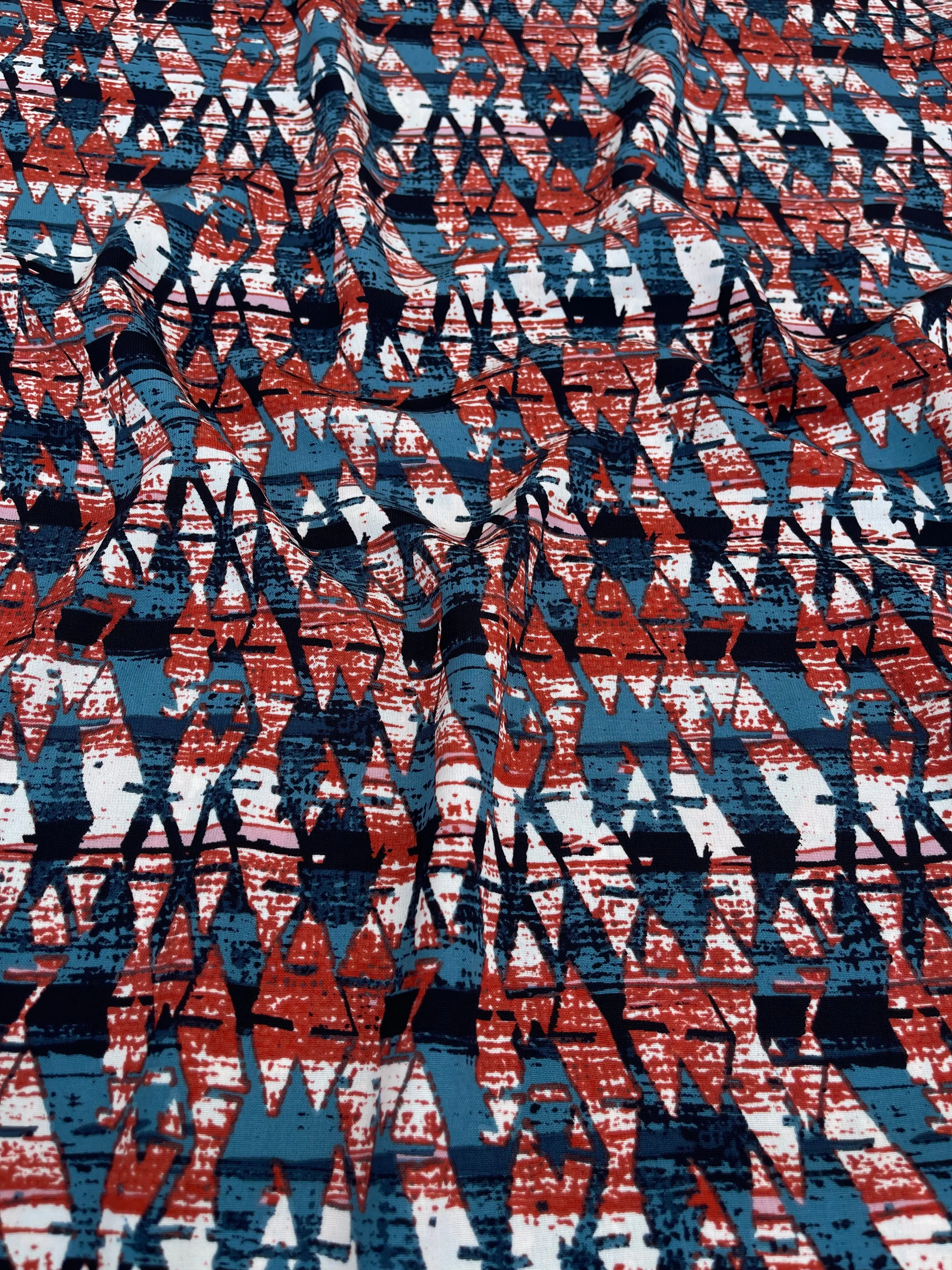 Woolpeach  fabric by the yard -  Blue rusty red brick tribal  print